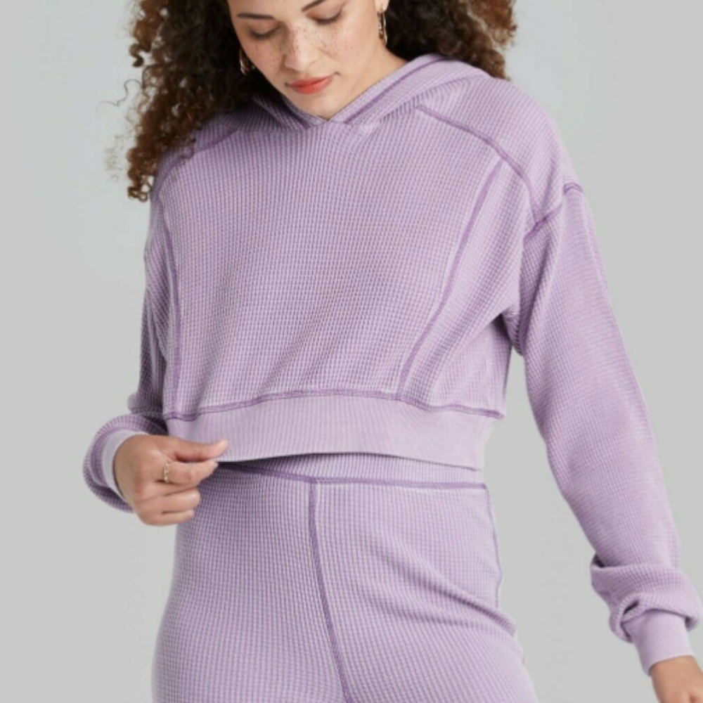 0328 • Wild Fable Cropped Waffle Hoodie Purple size Small